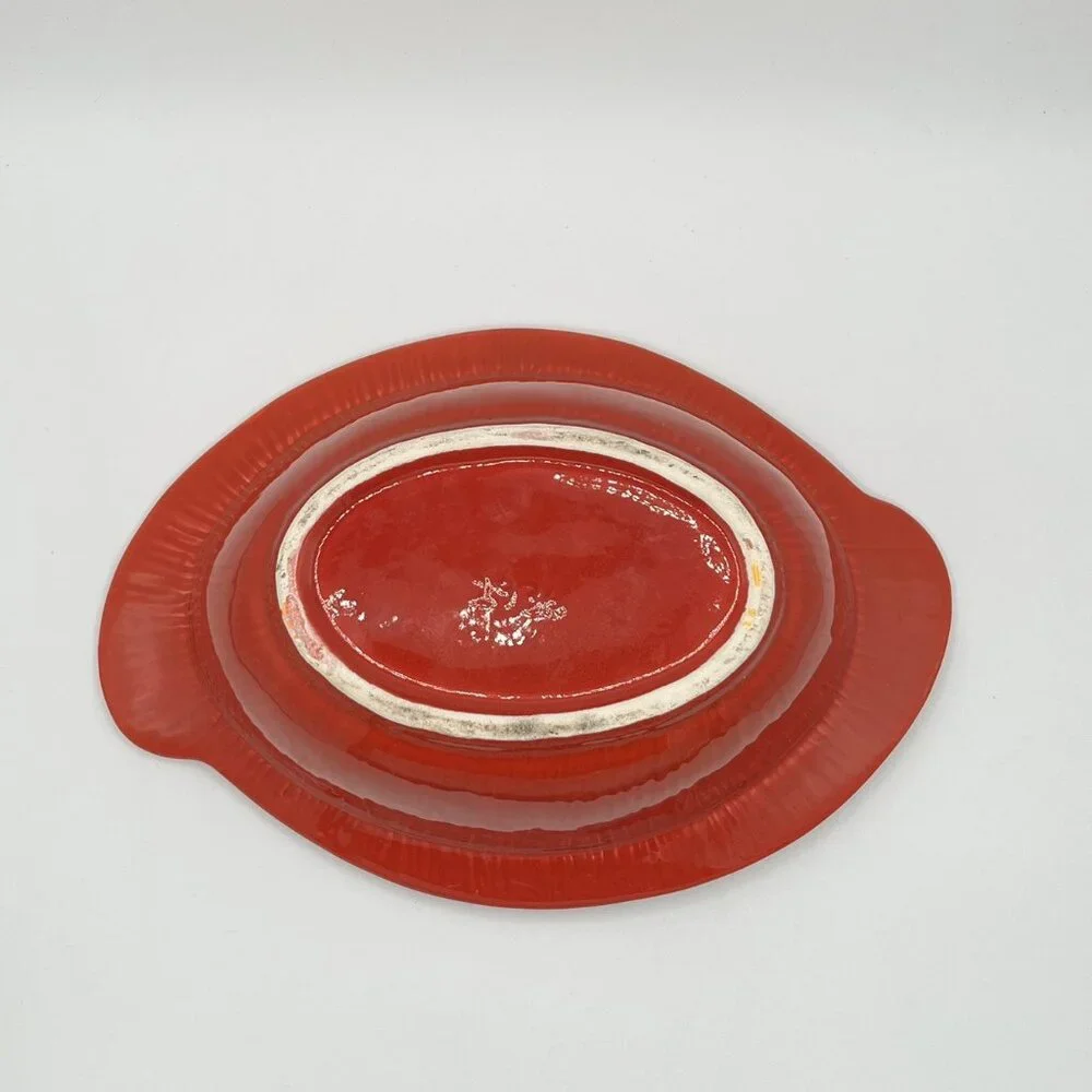 Vintage California USA Pottery Oval Red Glazed Casserole Serving Dish 2936 w/Lid